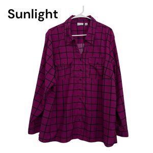 Kim Rogers Womens Curvy Plaid Button-Up Shirt 3X Purple & Black Long Sleeve